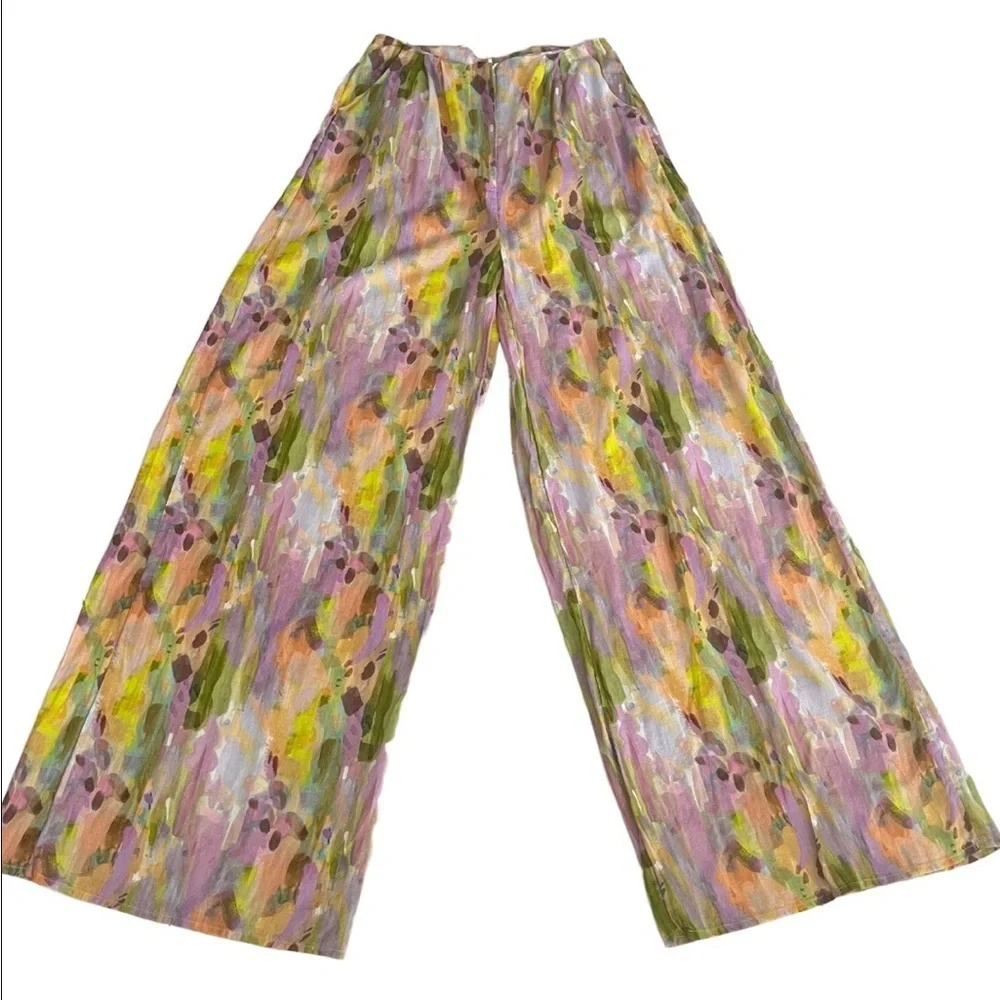 NEW Anthropologie Nasty Gal LINEN Pants wide leg palazzo size 4 purple green